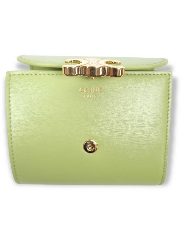 Triomphe Shiny Calfskin Small Bicycle Wallet Green - CELINE - BALAAN.