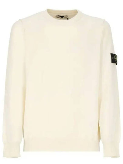 5100053 Soft Organic Cotton Small Roll Detail Crew Neck Knit Top Ivory - STONE ISLAND - BALAAN 2