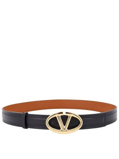 V Logo Reversible Signature Leather Belt Black - VALENTINO - BALAAN 1