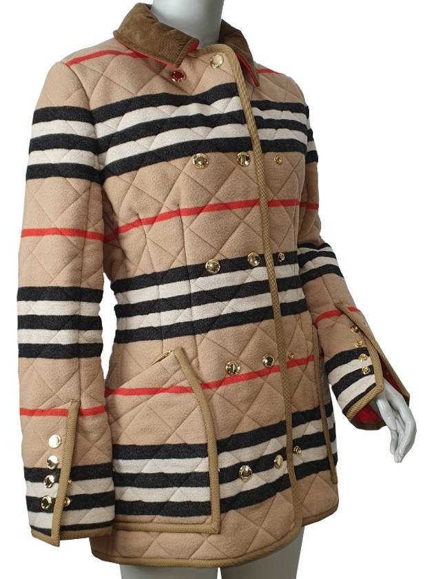 Women's Icon Stripe Diamond Quilted Wool Jacket Camel - BURBERRY - BALAAN 3