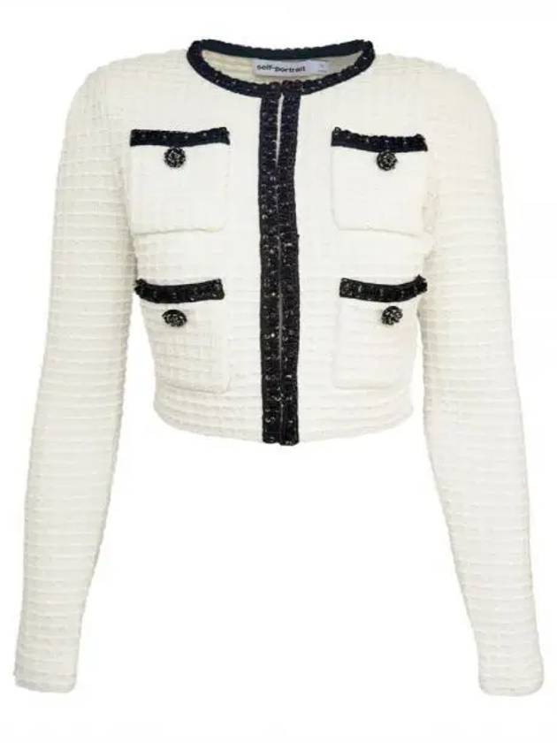 Women's Textured Knit Cardigan Cream - SELF PORTRAIT - BALAAN 1