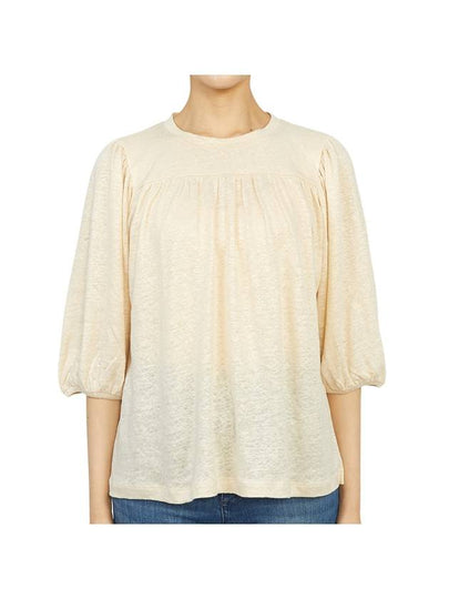 Women's Puff Sleeve Linen Blouse Beige - VANESSA BRUNO - BALAAN 2