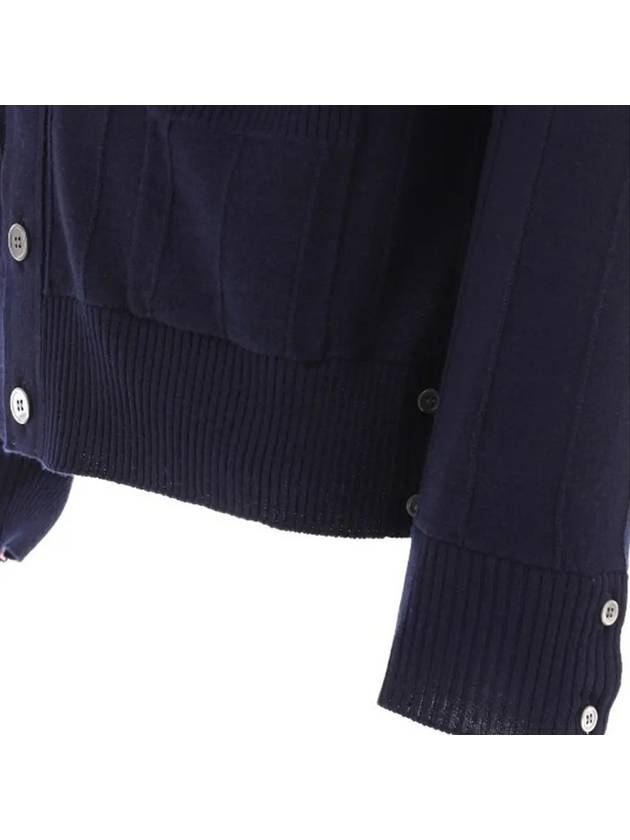 RWB V-neck Striped Virgin Wool Cardigan Navy - THOM BROWNE - BALAAN 5