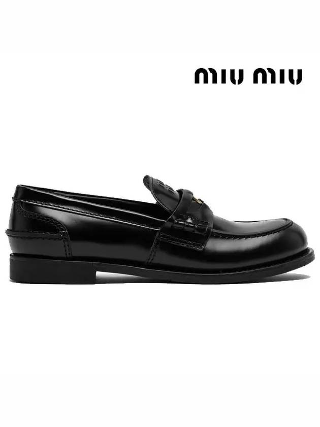 Brushed Leather Penny Loafers Black - MIU MIU - BALAAN 4