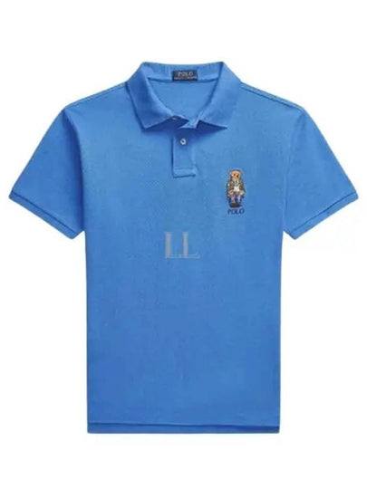 Bear Motif Slim Fit Cotton Polo Shirt Blue - POLO RALPH LAUREN - BALAAN 2