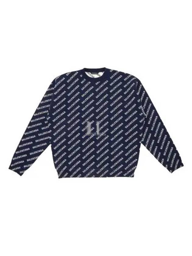 Allover Logo Crew Sweatshirt Navy - BALENCIAGA - BALAAN 2