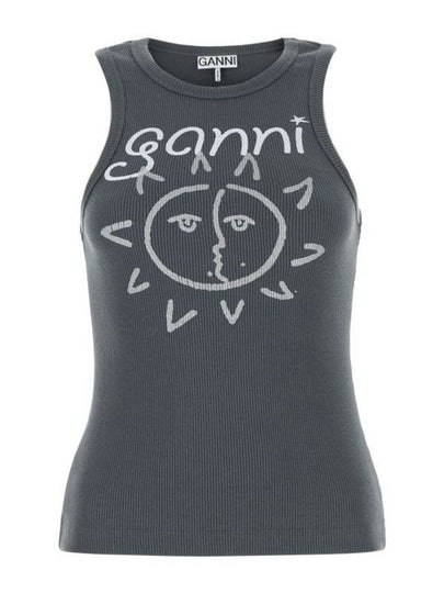 Sun Graphic Print Ribbed Sleeveless Grey - GANNI - BALAAN 2