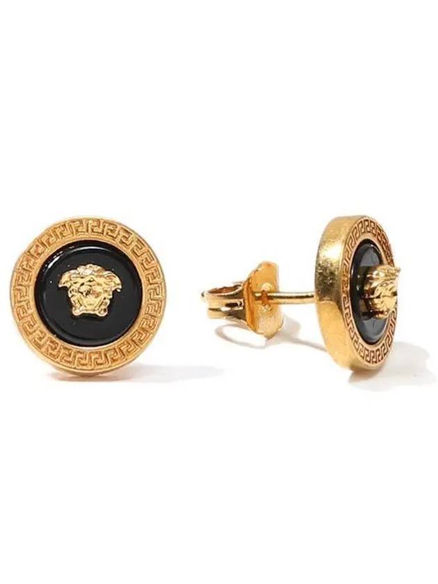 Enamel Medusa Stud Earrings Black Gold - VERSACE - BALAAN 2