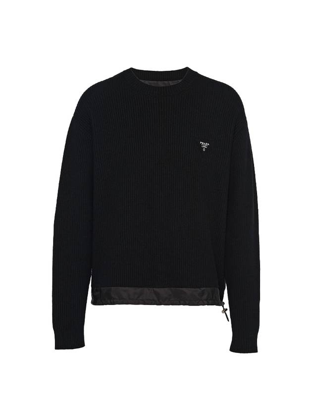 Embroidered Logo crew neck cashmere knit top black - PRADA - BALAAN 1