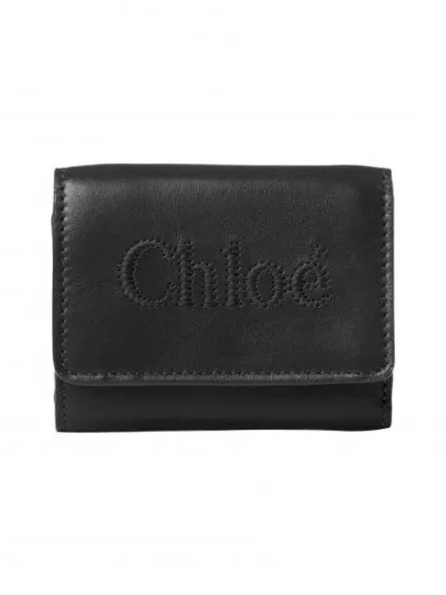 Embroidered Logo Leather Half Wallet Black - CHLOE - BALAAN 2