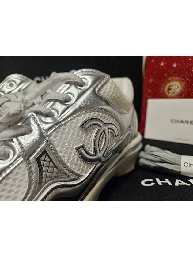 Fabric Laminated Low Top Sneakers Silver - CHANEL - BALAAN 5