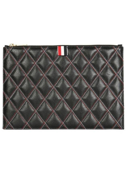 Caviar Quilted Document Small Clutch Bag Black - THOM BROWNE - BALAAN.