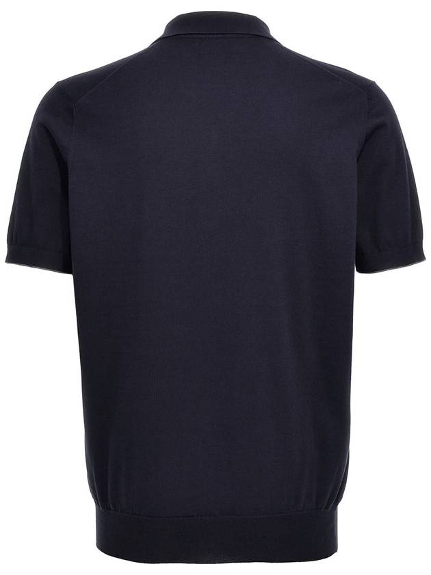 Knit Short Sleeve Polo Shirt Navy - BRUNELLO CUCINELLI - BALAAN 3