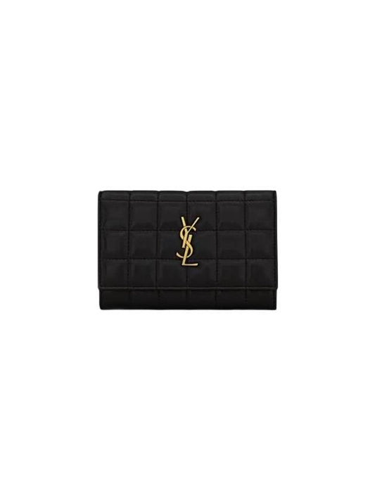 Cassandra Quilting Leather Half Wallet Black - SAINT LAURENT - BALAAN 2