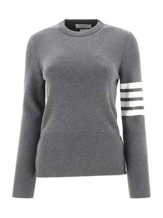 Milano Stitch Crewneck 4-Bar Cotton Crepe Knit Top Grey - THOM BROWNE - BALAAN 2