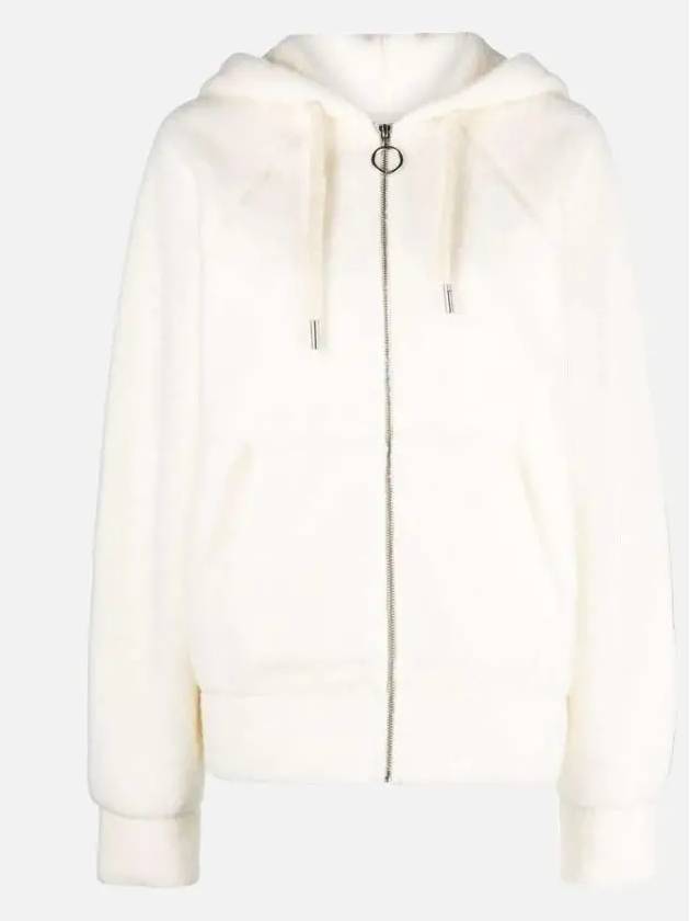 Drawstring Waist Shearling Zip-Up Hoodie Offwhite - AMI - BALAAN 3