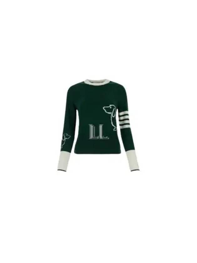 4 Bar Fine Merino Hector Crew Neck Pullover Knit Top Green - THOM BROWNE - BALAAN 2