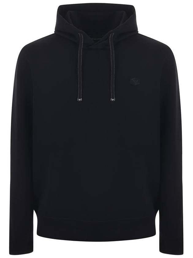 Drawstring Detail Cotton Hoodie Black - EMPORIO ARMANI - BALAAN 2