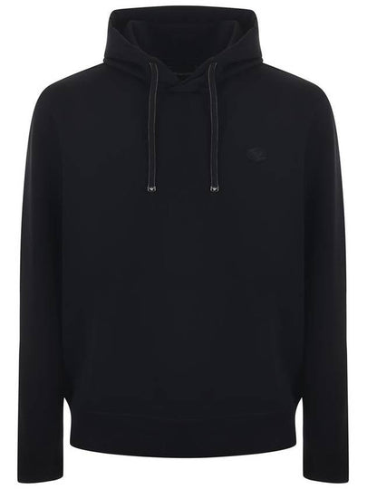 Drawstring Detail Cotton Hoodie Black - EMPORIO ARMANI - BALAAN 2