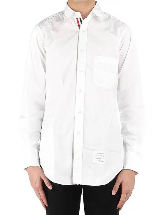 Men's Grosgrain Placket Solid Poplin Long Sleeve Shirt White - THOM BROWNE - BALAAN 3