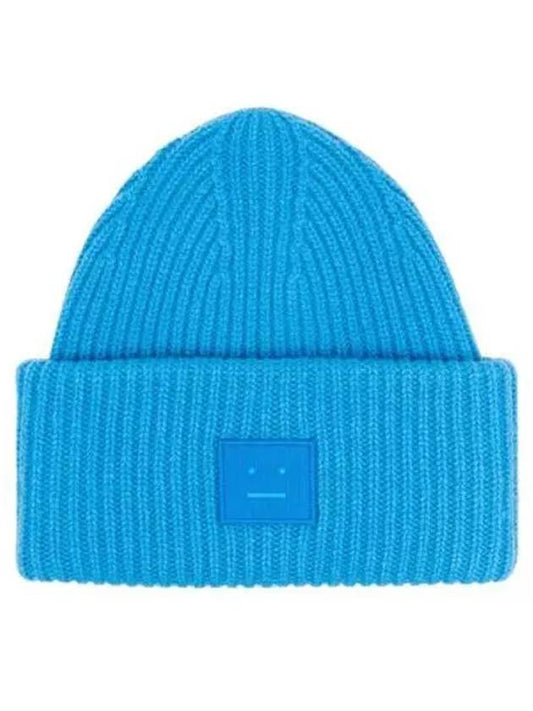 Face Patch Ribbed Wool Beanie Sapphire Blue - ACNE STUDIOS - BALAAN 2