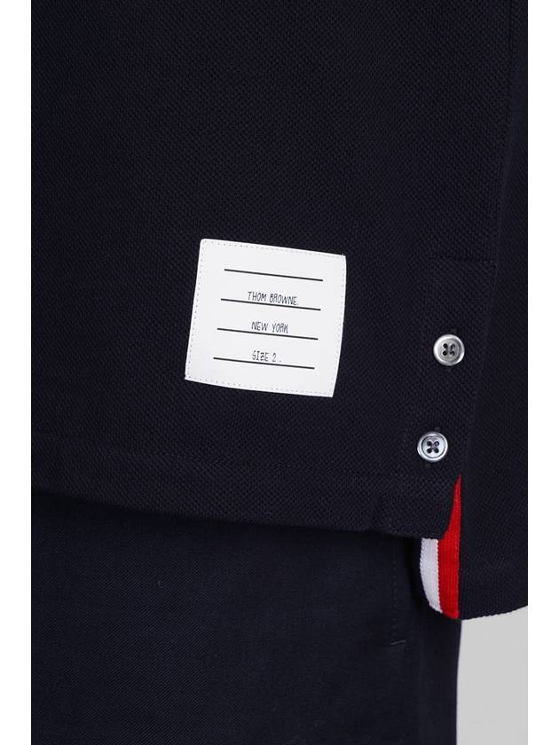 Men's Cotton Pique Center Bag Striped Short Sleeve Polo Shirt  Navy - THOM BROWNE - BALAAN 6