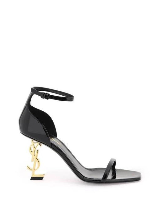 Opium Gold YSL Logo Open Toe Sandal Heels Black - SAINT LAURENT - BALAAN 1