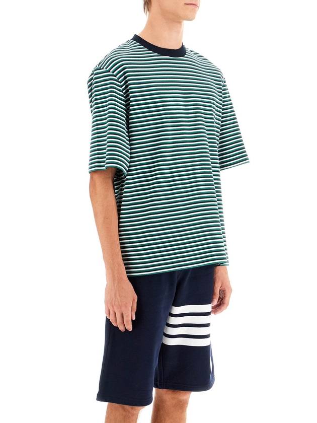 Striped Milano Rib Crewneck Cotton Short Sleeve T-Shirt Green - THOM BROWNE - BALAAN 3