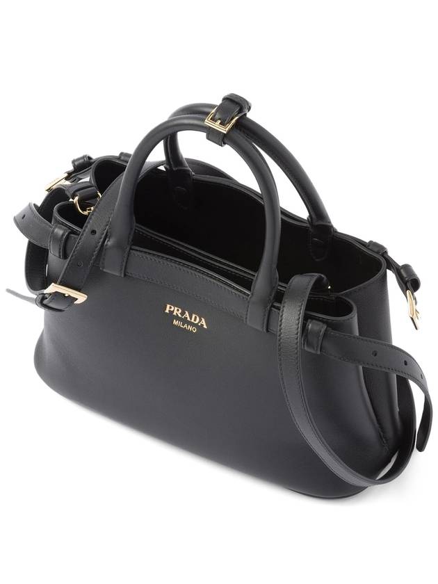 Double Belt Buckle Large Leather Handles Tote Bag Black - PRADA - BALAAN 4