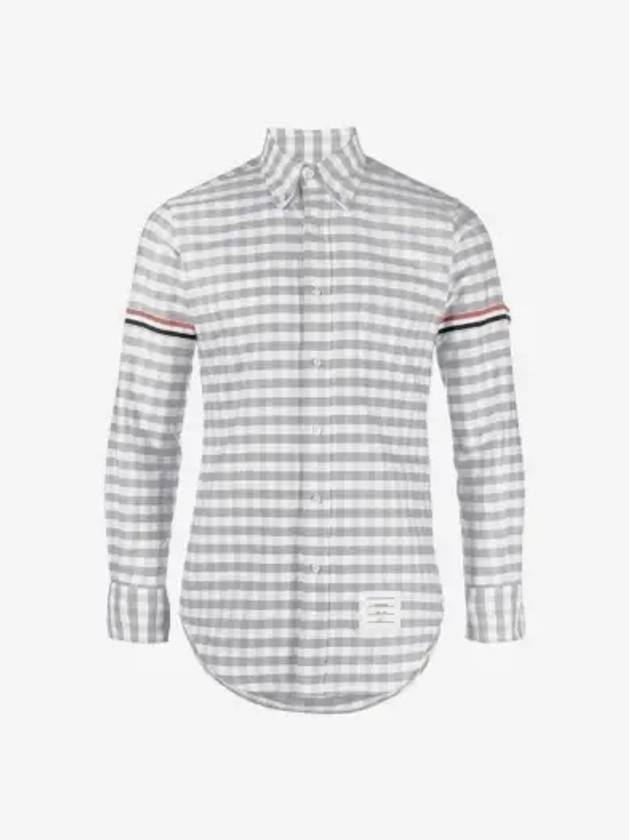 Men's Check Oxford Long Sleeve Shirt Grey - THOM BROWNE - BALAAN 3