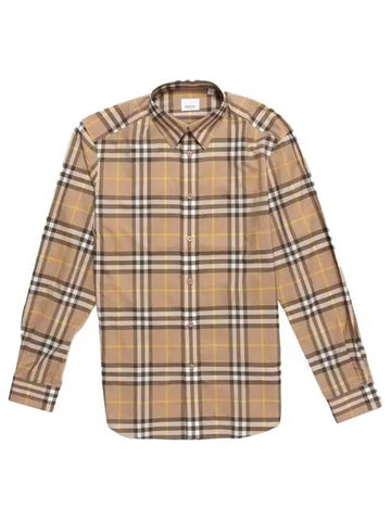 Men's Check Pattern Long Sleeve Shirt Beige - BURBERRY - BALAAN.