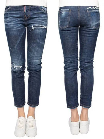 Blue Washed Cool Girl Crop Jeans S75LB0630 - DSQUARED2 - BALAAN 1