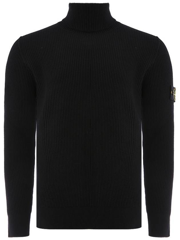 Wappen Patch Full Rib Pure Wool Knit Turtleneck Navy - STONE ISLAND - BALAAN 1