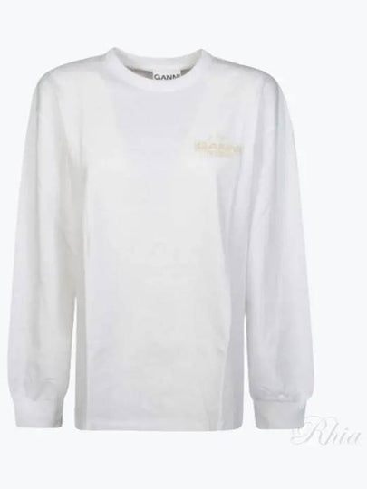 Logo Print Cotton Long Sleeve T-Shirt White - GANNI - BALAAN 2