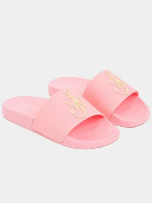 Women's Logo Slide Leather Slippers Pink - JW ANDERSON - BALAAN 2