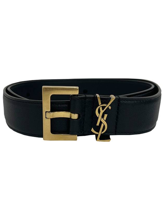 Monogram Buckle Leather Belt Black - SAINT LAURENT - BALAAN 2