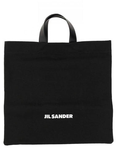 Logo Print Square Canvas Tote Bag Black - JIL SANDER - BALAAN 1