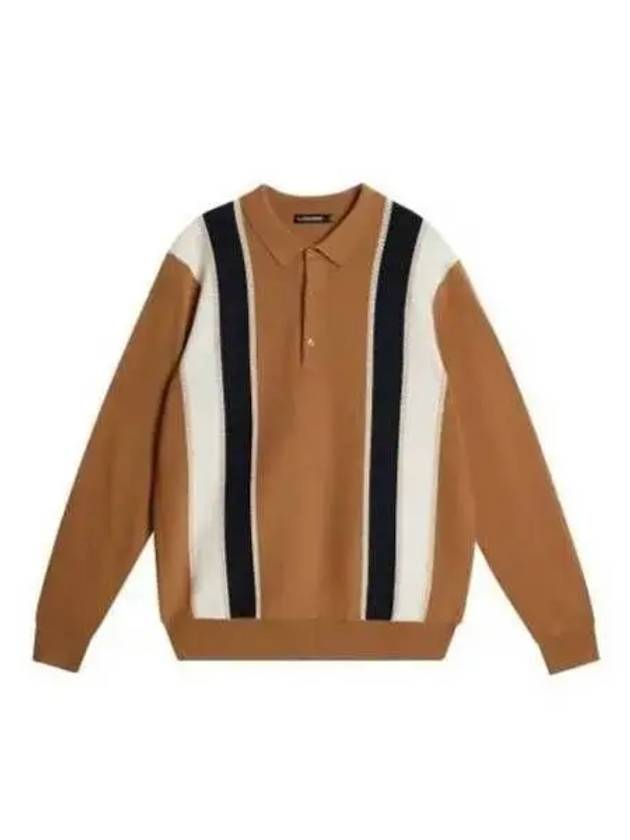 Heden Striped Knit Long Sleeve Polo Shirt Chipmunk - J.LINDEBERG - BALAAN 2