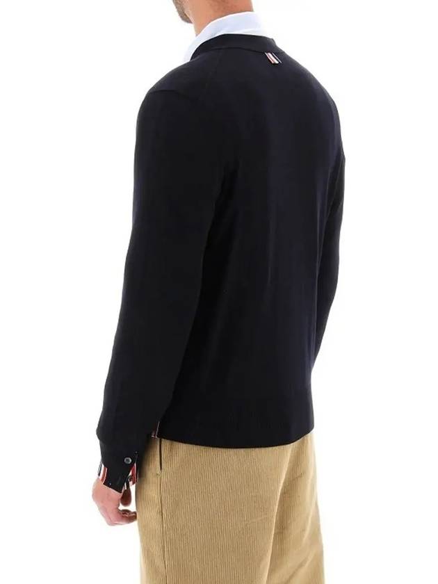 Men's Jersey Stitch V-Neck Cardigan Navy - THOM BROWNE - BALAAN 5