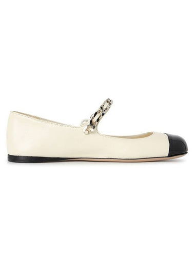 Metal Chain Pearl Leather Ballerinas Ivory Black - MIU MIU - BALAAN 1