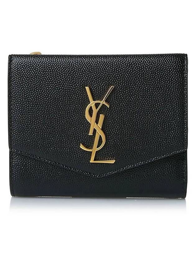 Uptown Compact Grain De Poudre Embossed Leather Halfwallet Black - SAINT LAURENT - BALAAN 3