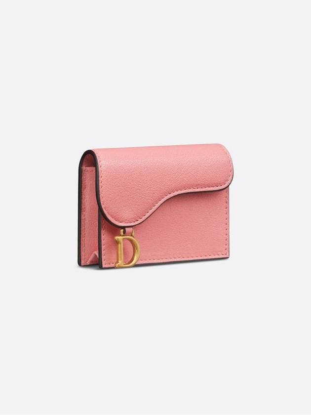 Saddle Bloom Goatskin Flap Card Wallet Light Pink - DIOR - BALAAN 3