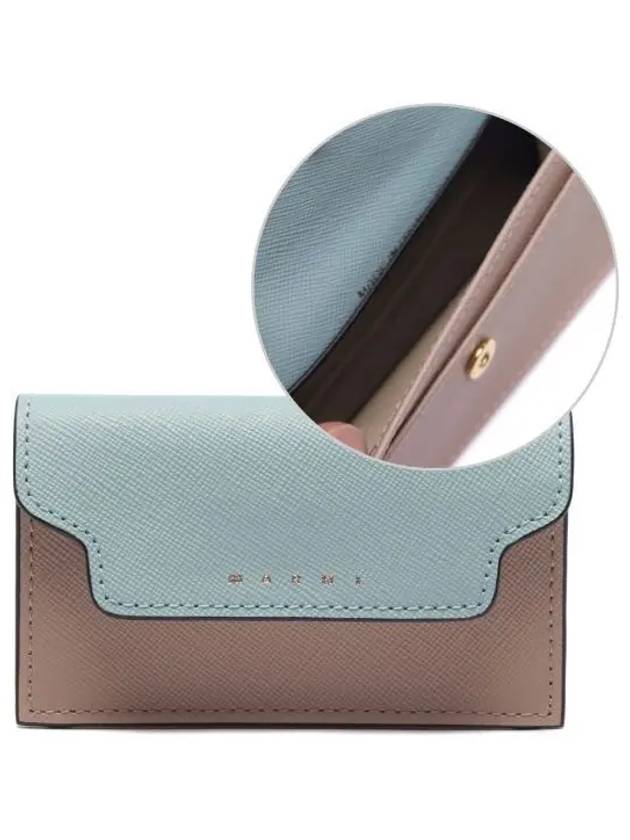 Logo Color Block Saffiano Card Wallet Aquamarine - MARNI - BALAAN 2