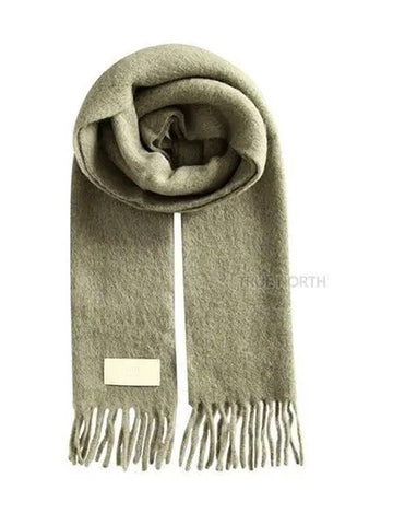 USF417 AA0003 281 Logo Alpaca Wool Scarf Taupe 1061022 - AMI - BALAAN 1