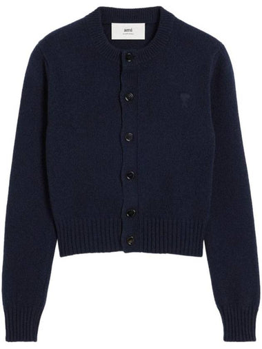 Logo Cashmere Wool Cardigan Navy - AMI - BALAAN 1