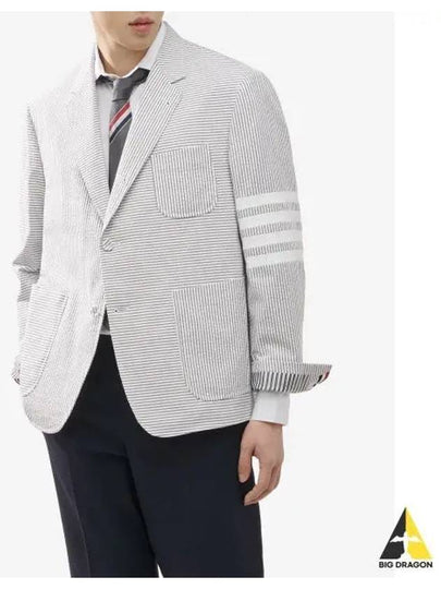 Striped Single Breasted Blazer Jacket Grey - THOM BROWNE - BALAAN 2