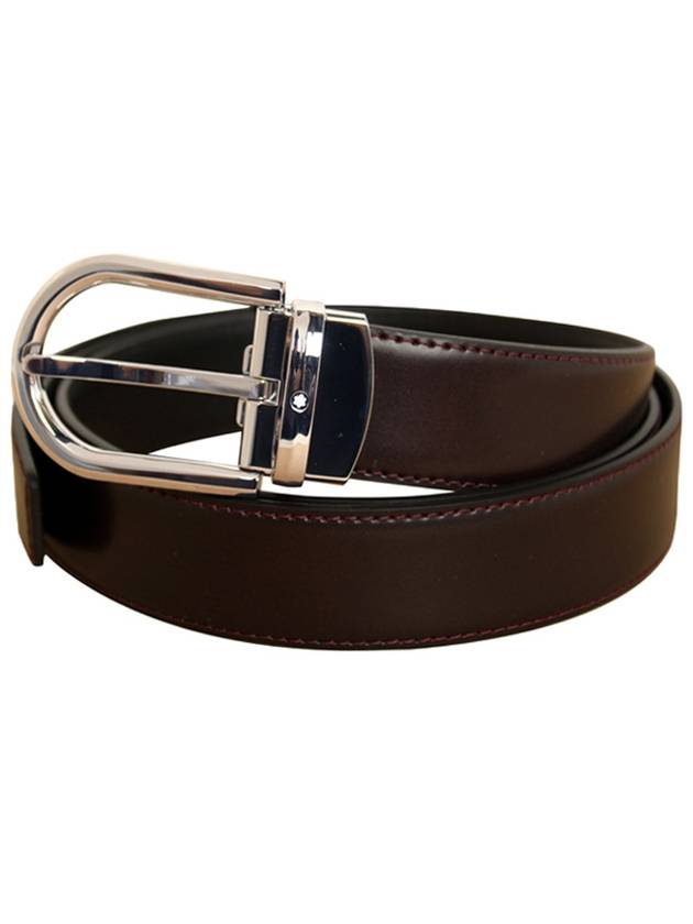 Horseshoe Buckle Double Sided Cutting Lather Belt Burgundy Black - MONTBLANC - BALAAN 2