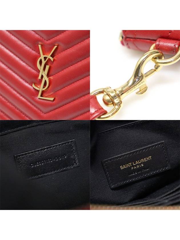 559193 Red Matelasse Quilted Calfskin Gold Monogram Tablet New Medium Pouch Clutch - SAINT LAURENT - BALAAN 7