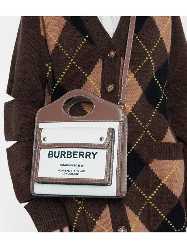 Mini Two-Tone Canvas And Leather Pocket Bag Natural Malt Brown - BURBERRY - BALAAN 7