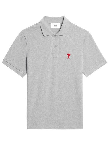 Small Heart Logo Polo Shirt Grey - AMI - BALAAN 1